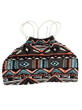 Swim Systems high neck strappy back swim top tribal brown orange size medium